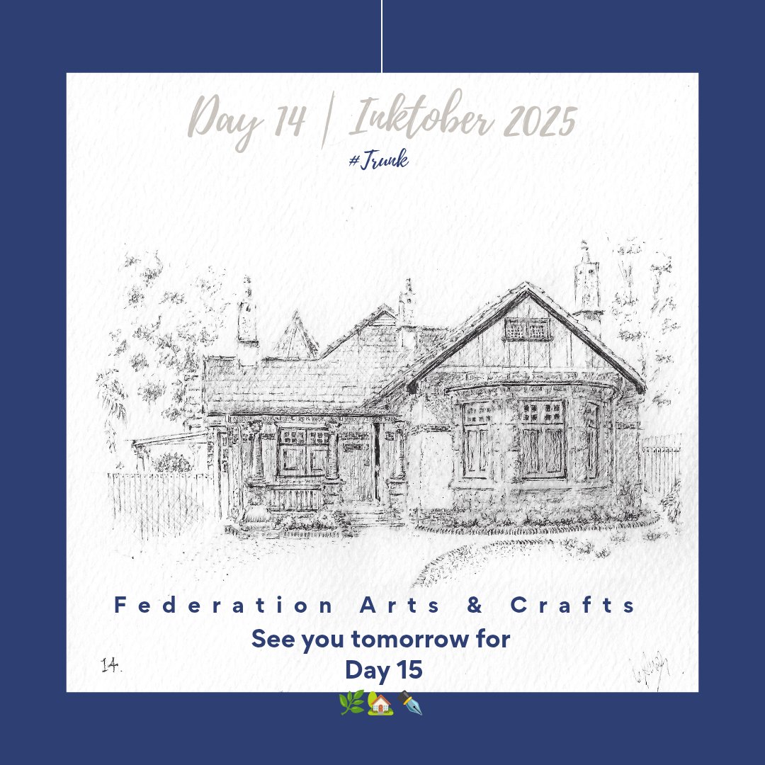 by_suse's tweet photo. Day 14 · Arts &amp; Crafts House ✒️
Prompt: #Trunk
Rooted in timber and craft — architecture that feels grown, not made. #Inktober #PenAndInk #ArtsAndCrafts https://t.co/ri5SvnvrqD