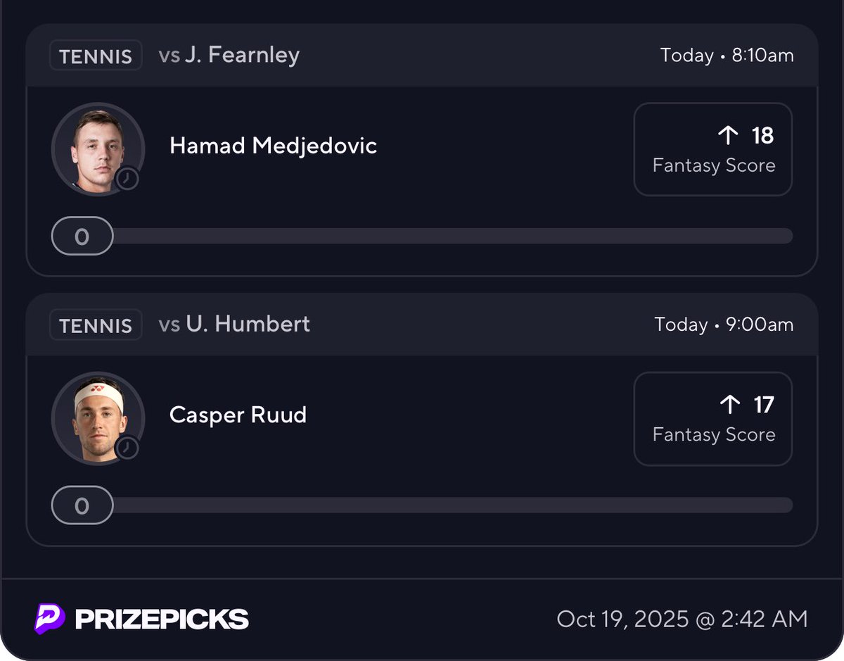 🎾 3x wake n cash

ATP Stockholm 🇸🇪 x Vienna 🇦🇹

🔗: prizepicks.onelink.me/gCQS/shareEntr…

let’s get back on track again lol

❤️ if tailing.

when this cashes you join discord. link in bio.

#PrizePicks #GamblingX #PlayerProps #tennis #ATP #WTA #HardCourt #TennisPicks