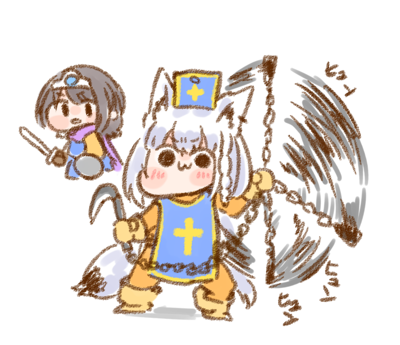 大空スバル ,白上フブキ 「くさりがまで戦う白上フブキ #生スバル」|ねこやまのイラスト