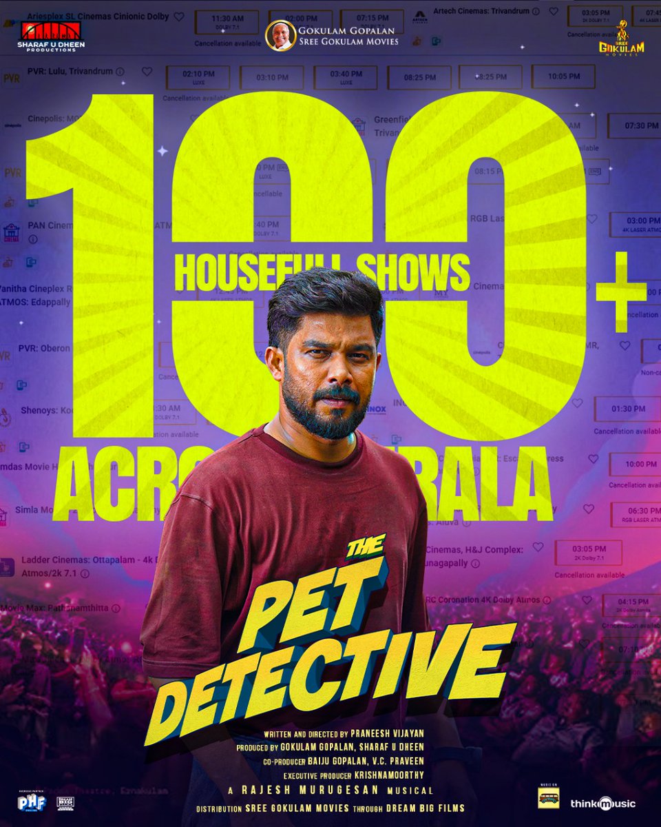 GokulamMovies's tweet photo. Blockbuster Detective 🔥
The Pet Detective now in cinemas near you 🐾 🐱
Book your tickets now 🎟️
#Sharafudheen
#Anupamaparameswaran
#Rajeshmurugesan
#SreeGokulamMovies
#SharafudheenProductions
#GokulamGopalan
#BaijuGopalan #VCPraveen
#Krishnamoorthy
#petdetective #PetSetGo https://t.co/URtVO9V3nz