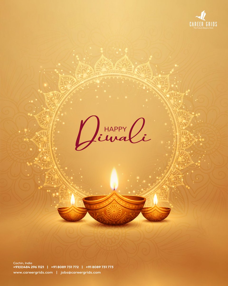 Wishing you a bright and prosperous Diwali 🪔 

May the Festival of Lights bring lasting joy, peace, and success to you and your loved ones.

Warmest wishes for a joyful and meaningful Diwali, 
– The Career Grids Team

#CareerGrids #HappyDiwali #DiwaliCelebration