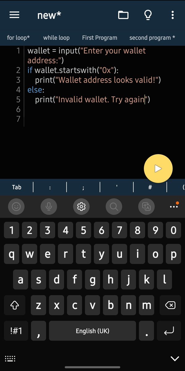 Jaylz_01's tweet image. This is how Ethereum addresses usually start — with “0x” ⚡
So my code just learned to verify a wallet like a mini smart contract 😎.
Check it out👇
#BuildInPublic #DevJourney #Web3Developer #LearnToCode #Crypto #Developers