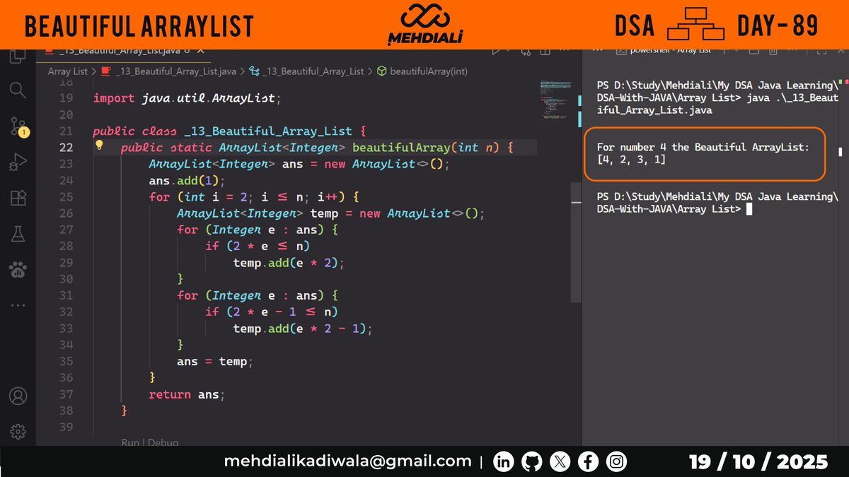 mehdiali_mk's tweet image. Beautiful ArrayList | DSA – DAY – 89
Github Link: github.com/mehdiali-mk/DS…
LinkedIn: linkedin.com/in/mehdiali-mk/
#365DaysofCode #365dayscoding #100daysofcodechallenge #100daysofcode #LearnDSA #DSAinJava #JavaProgramming #AlgorithmDesign #CodingPractice #codedaily