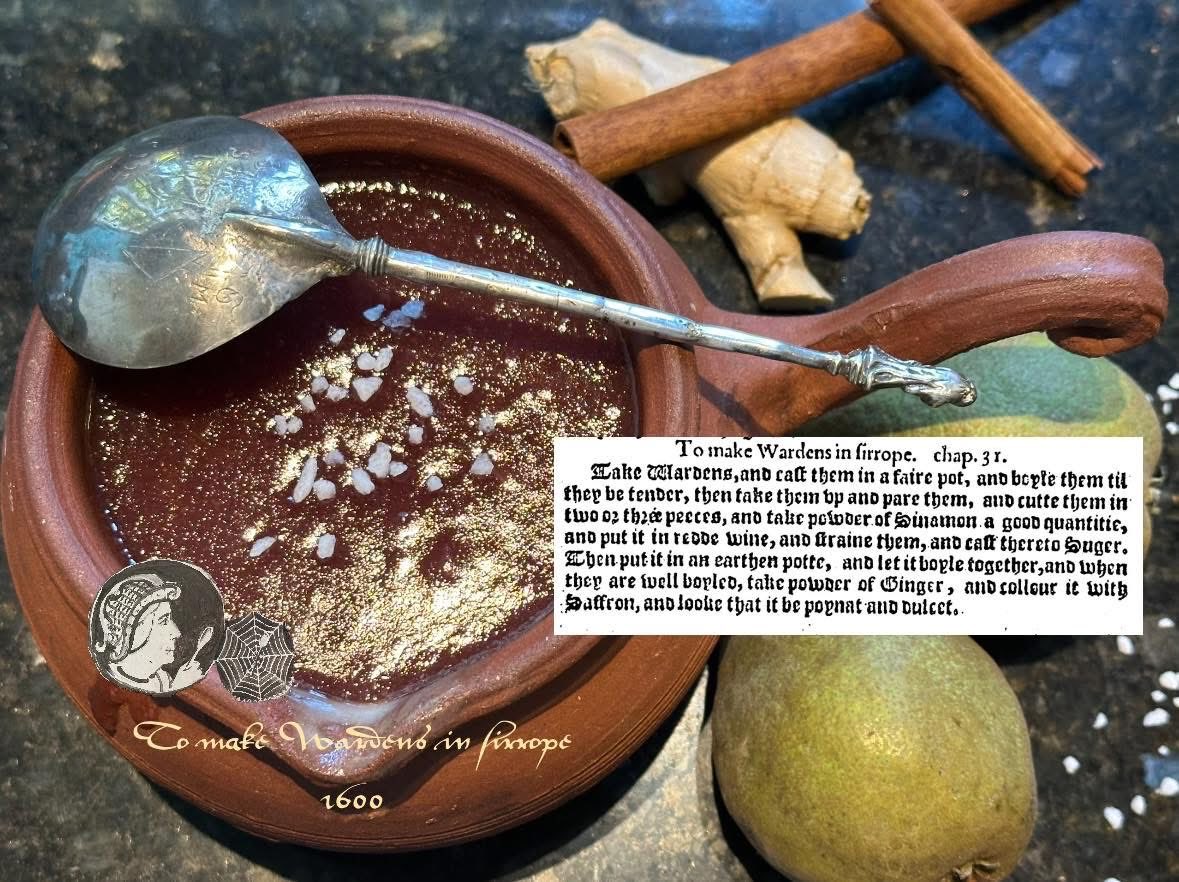 The Black Worcester (warden) pear has been known since the C16. Too hard to eat raw but perfect for making Tudor treats!