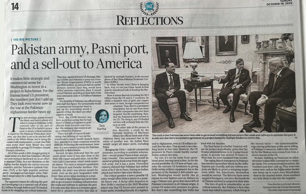 OfficialCLAWSIN's tweet image. Pakistan's reported offer of Pasni port to the US for critical minerals reveals a nation in desperation. Will this gamble pay off ?

Writes Dr Tara Kartha, Dir R &amp;amp; A @OfficialCLAWSIN for @htTweets 

hindustantimes.com/opinion/pakist…

#Pakistan #PasniPort #USRelations"