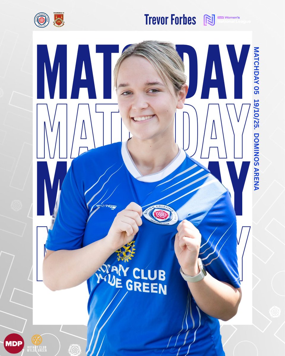 Sutton Coldfield Town FC Women (@sctfcwomen) on Twitter photo 🔵Devs Matchday⚪️
🆚<a href="/StourStandard/">Stourbridge Standard Women FC</a>
🏆Birmingham County Women's League Premier Division
⏰14:00
🏟️<a href="/Dominos_UK/">Domino's Pizza UK</a> Arena
📍B72 1NL
Lyla Hughes sponsored by Trevor Forbes
#COYR | #OurTown 🔵Devs Matchday⚪️
🆚<a href="/StourStandard/">Stourbridge Standard Women FC</a>
🏆Birmingham County Women's League Premier Division
⏰14:00
🏟️<a href="/Dominos_UK/">Domino's Pizza UK</a> Arena
📍B72 1NL
Lyla Hughes sponsored by Trevor Forbes
#COYR | #OurTown