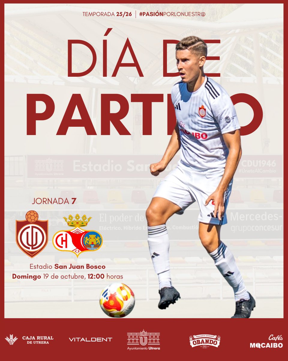 📆 ¡Hoy es 𝐃Ɩ́𝐀 𝐃𝐄 𝐏𝐀𝐑𝐓𝐈𝐃𝐎! ¡A por una nueva victoria en casa!

🆚 <a href="/Chiclana_CF/">Chiclana C.F.</a> 
🏟️ Estadio San Juan Bosco
⌚️ 12:00 horas

#PasiónPorLoNuestro | #CDUtreraChiclanaCF