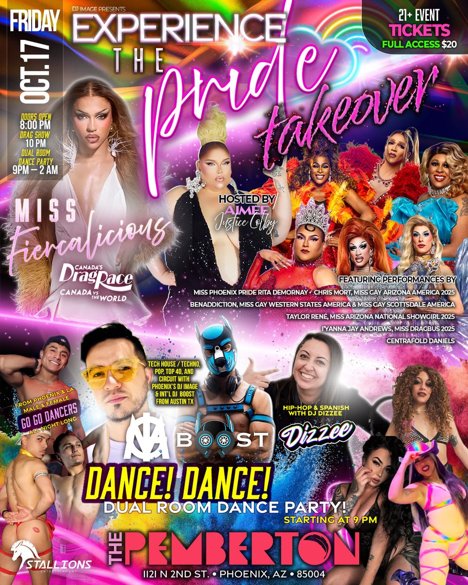 Thank you, <a href="/DJImageMusic/">DJ Image</a>, for the opportunity to design the flyer for the Pride Takeover and A NIGHT IN IBIZA 📷 — The Ultimate Pride Experience at The Pemberton Phx on Fri., Oct. 17 and Sat., Oct. 18 with an assortment of DJs and entertainers. #GraphicDesign #PhoenixPride