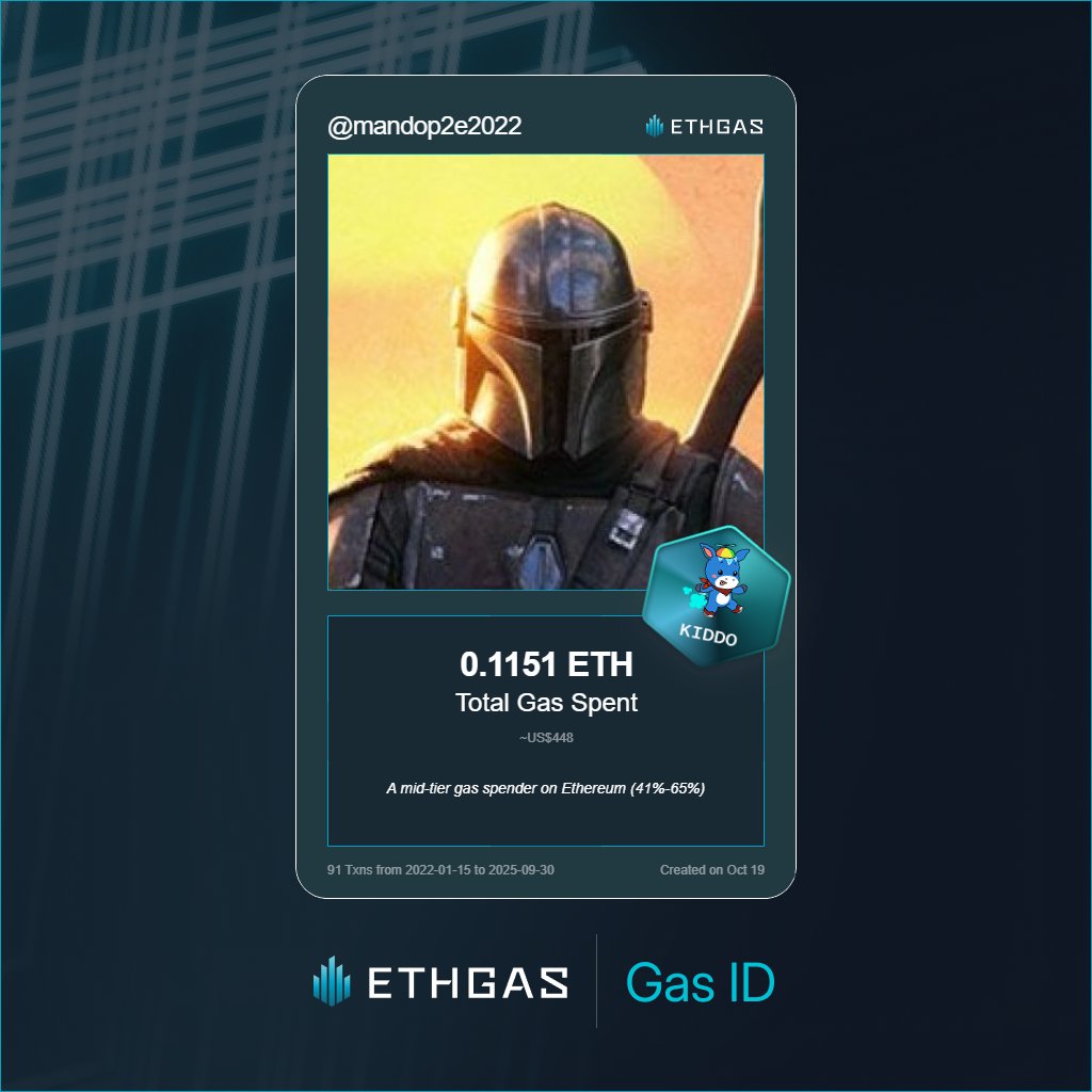 Discovered my Gas ID via ETHGas - turning my gas spend into rewards 🫘

As a Kiddo Jack, I've spent 0.1151 ETH on gas but earned 25 Beans back.

Get your Gas ID and Beans here: ethgas.com/community/gas-…