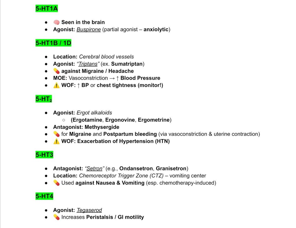 chrxcetamol's tweet image. 💡 SEROTONIN (5HT receptors) memo guide 💨