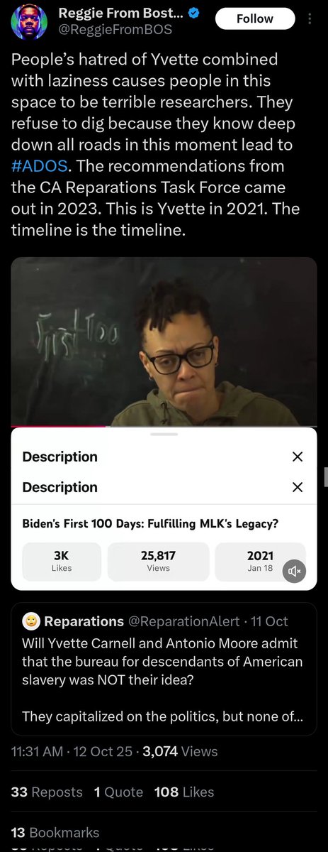 Tyfreedmen27's tweet photo. Somebody tell Reggie from Boston to research the Reconstruction Era &amp; the Freedmen's Bureau. 

Also, that recent stunt she pulled w/ Issac Bryan was super foul. ADOS is the new BLMGN &amp; YC is Patrice Cullors. 

She just couldn't let the local CA reparations orgs work in peace. https://t.co/UflVmYb7eS