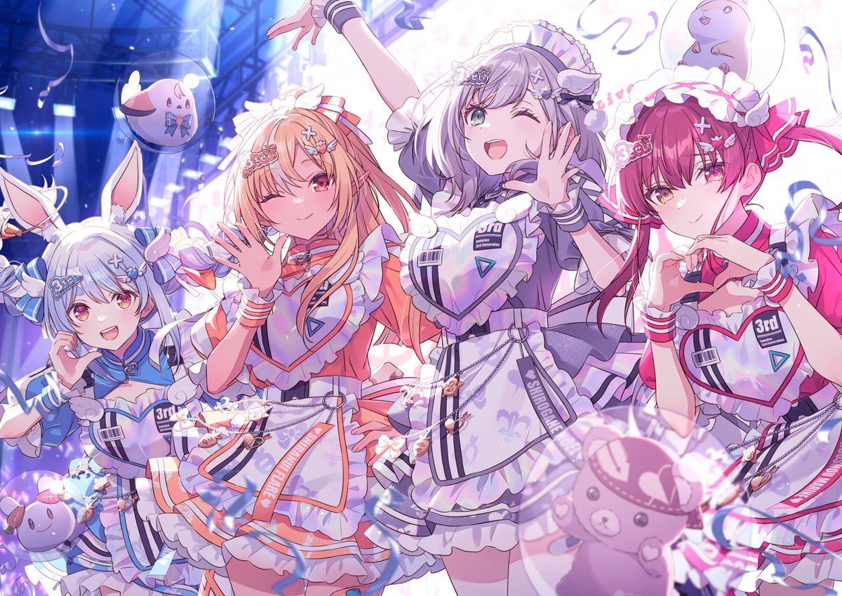 宝鐘マリン ,不知火フレア ,白銀ノエル ,兎田ぺこら 「ホロライブ3期生の皆さんのライブ hololive 3rd Generation」|へちまのイラスト