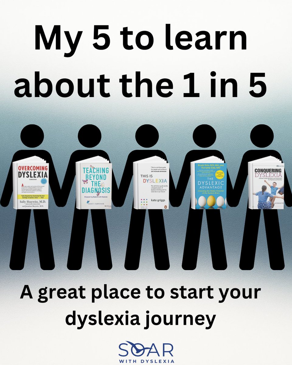 One in five people has dyslexia. When my son was diagnosed, I realized how much I didn’t know.

These are 5 books I recommend to start learning about dyslexia. They changed how I see reading, learning, and teaching. 💙
#DyslexiaAwareness #1in5