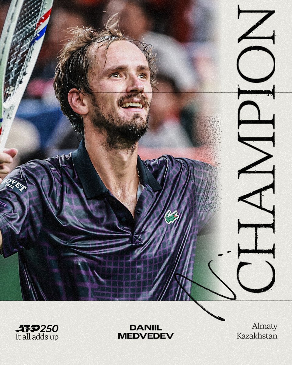 atptour's tweet image. 882 Days In The Making 🏆

@DaniilMedwed captures his first title since May 2023 after defeating Moutet in Almaty

@AlmatyOpen_KZ | #AlmatyOpen