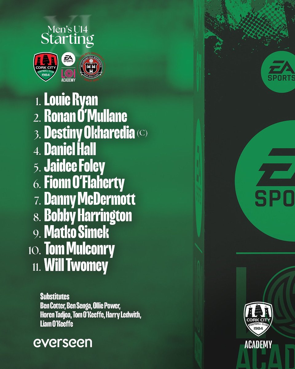 𝐌𝐔𝟏𝟒 📝

Our MU14 lineup in Bishopstown. 

Kick-off is at 2PM!

#CCFCAcademy