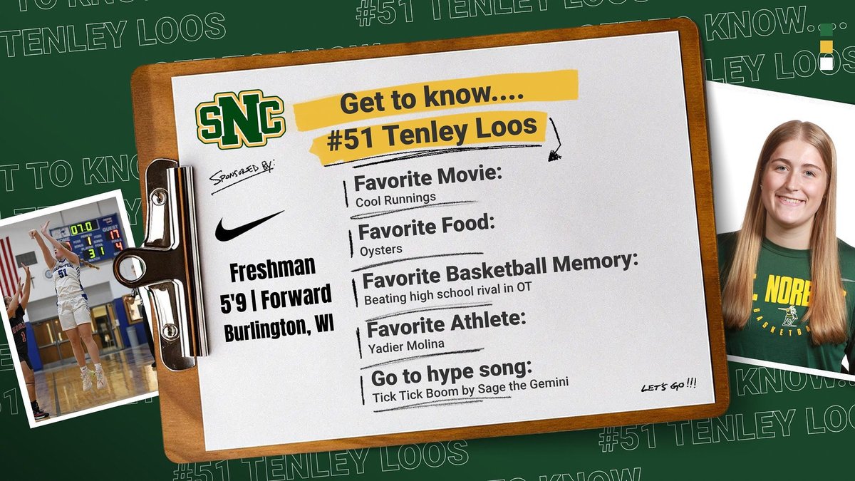 Our last new face for the 25-26 season is Tenley Loos, Freshman from Catholic Central High School! 😁🟢⚜️🟡 
#GoGreenKnights