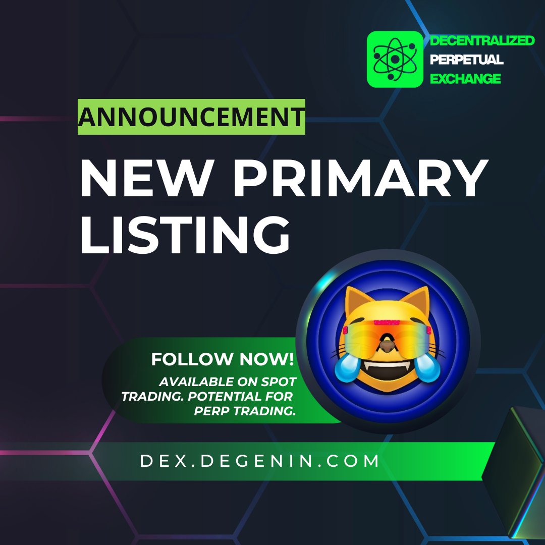 ⭐️Decentralized Perpetual Exchange is announcing exclusive primary listing for <a href="/mogcoin/">MOG COIN</a> $MOG

✅Currently available on spot trading, with the potential to be listed on perpetual trading.

🔗Trade now: dex.degenin.com/spot/ethereum/…
 $ETH $pDGN