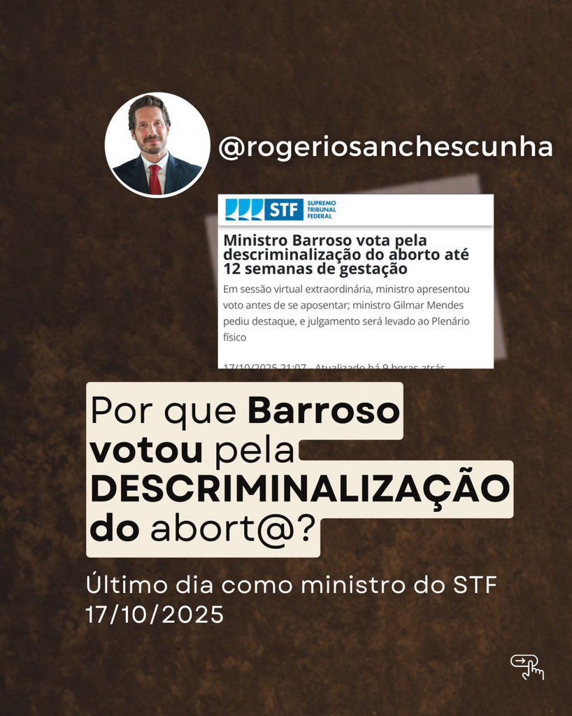 Vocês acompanharam o voto do ministro Barroso pela descriminalização do aborto no último dia antes de aposentadoria do STF?
O que vocês acharam?

Divido com vcs importantes conceitos sobre esse momento em que o debate envolve políticas de saúde e direitos das mulheres.