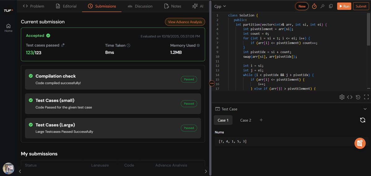 amansharma264's tweet image. 🚀 Completed Step 2 – Lecture 2 of #TUFWinterArc  with Striver Sir’s (@takeUforward_  ) A2Z DSA Course!
✅ Focus Areas:
- Sorting II: Merge Sort, Recursive Bubble Sort, Recursive Insertion Sort, Quick Sort
These algorithms deepened my recursion and sorting efficiency knowledge,…