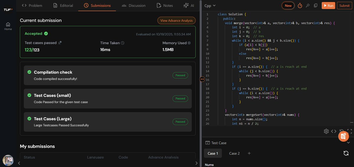 amansharma264's tweet image. 🚀 Completed Step 2 – Lecture 2 of #TUFWinterArc  with Striver Sir’s (@takeUforward_  ) A2Z DSA Course!
✅ Focus Areas:
- Sorting II: Merge Sort, Recursive Bubble Sort, Recursive Insertion Sort, Quick Sort
These algorithms deepened my recursion and sorting efficiency knowledge,…