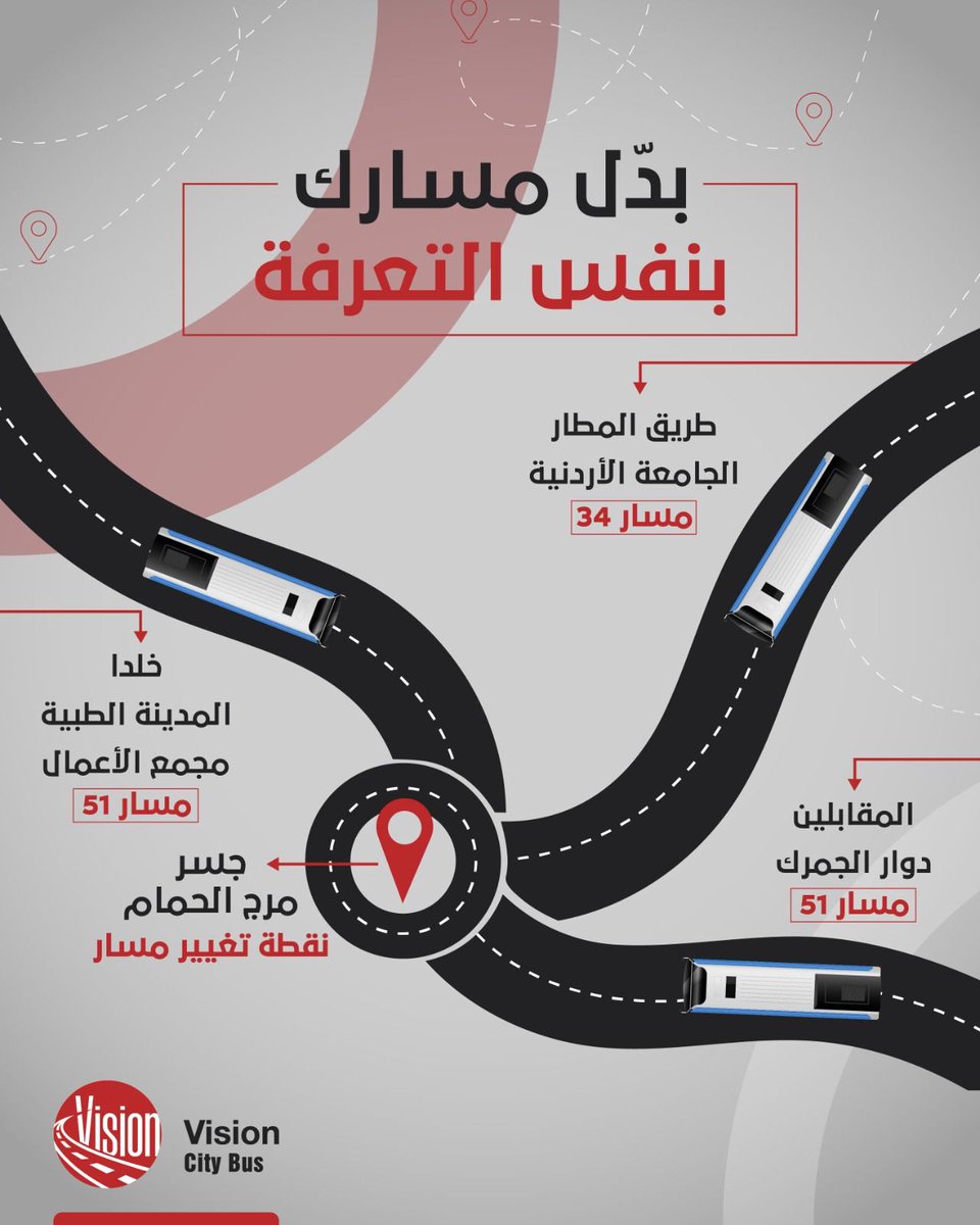 🚍 أعزاؤنا الركاب،
صار بإمكانكم تبديل اتجاهكم  بين مسار 51 المقابلين المدينة الطبية  و مسار 34 مرج الحمام الجامعة الاردنية بالقرب من  جسر مرج الحمام  بنفس التعرفة  و بكل سهولة ،  💛

#باص_عمان #الباص_السريع
#عمان #رؤية_عمان #النقل_العام #تكامل_خطوط