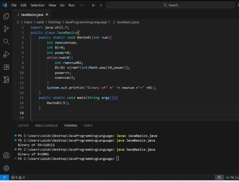 Zaid_shah313's tweet image. Daily learning Daily growing!!! Today Conversions Decimal to Binary and vice versa #CodingJourney #javalanguage