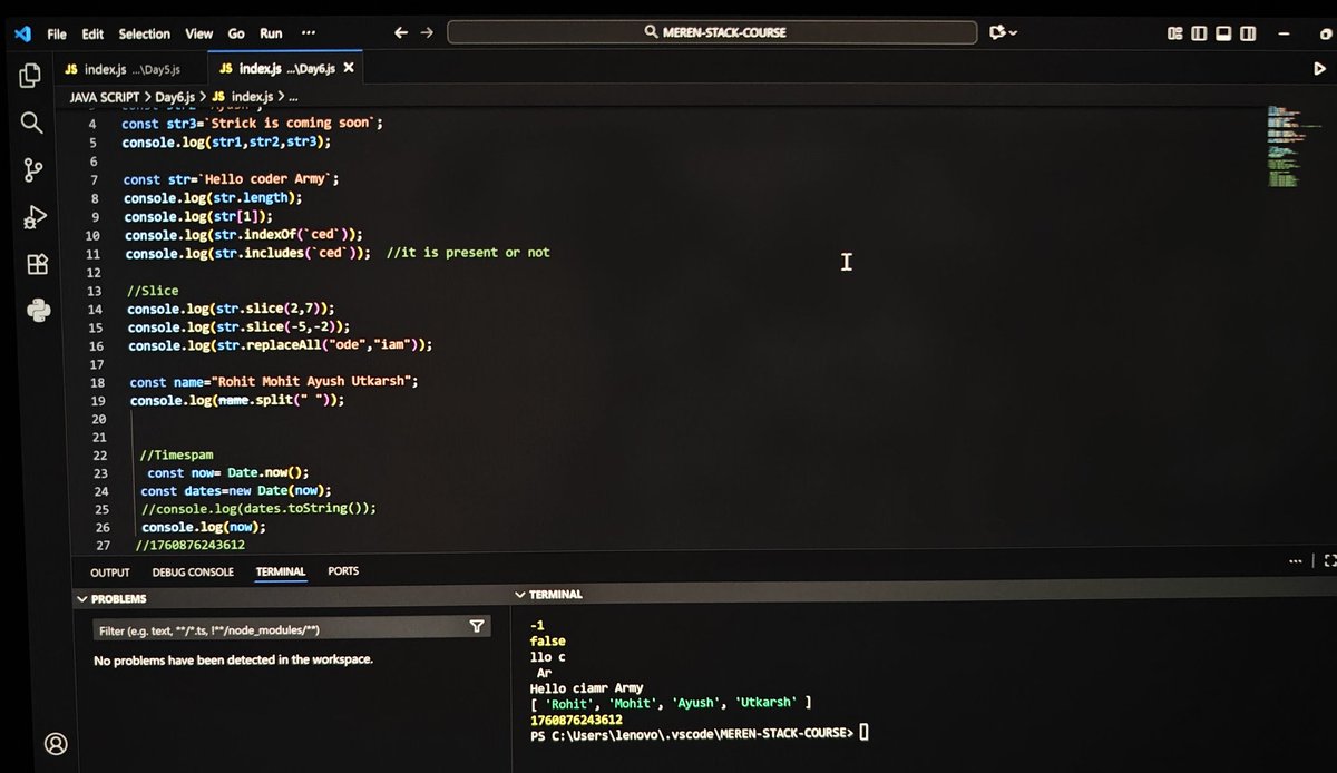 AyushKu43206243's tweet image. 🚀 Day 8 of #100DaysOfCode
Learned about Strings & Date Objects in JavaScript 💻
Explored string methods & how to work with dates/time.
Thanks to @rohit_negi9 Negi (Coder Army) for the clear explanation 🙌
#JavaScript #WebDev #CoderArmy #RohitNegi #CodingJourney