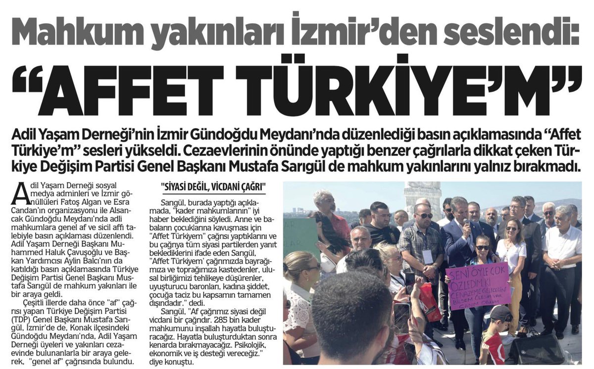 Affetmek Erdemdir
<a href="/RTErdogan/">Recep Tayyip Erdoğan</a> <a href="/dbdevletbahceli/">Devlet Bahçeli</a> <a href="/YildizFeti/">Feti Yıldız</a> <a href="/NumanKurtulmus/">Numan Kurtulmuş</a> <a href="/AvOzlemZengin/">Av. Özlem Zengin 🇹🇷</a> <a href="/avabdullahguler/">Abdullah Güler</a> <a href="/DEMGenelMerkezi/">DEM Parti</a> <a href="/eczozgurozel/">Özgür Özel</a> 10