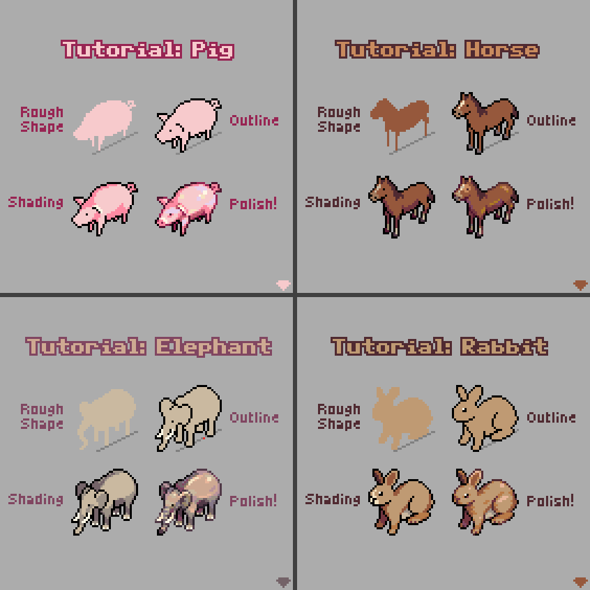 mirrutatep's tweet image. Some tutorials for drawing animals or as I like to call them: &quot;zootorials&quot; 😆

#pixelart