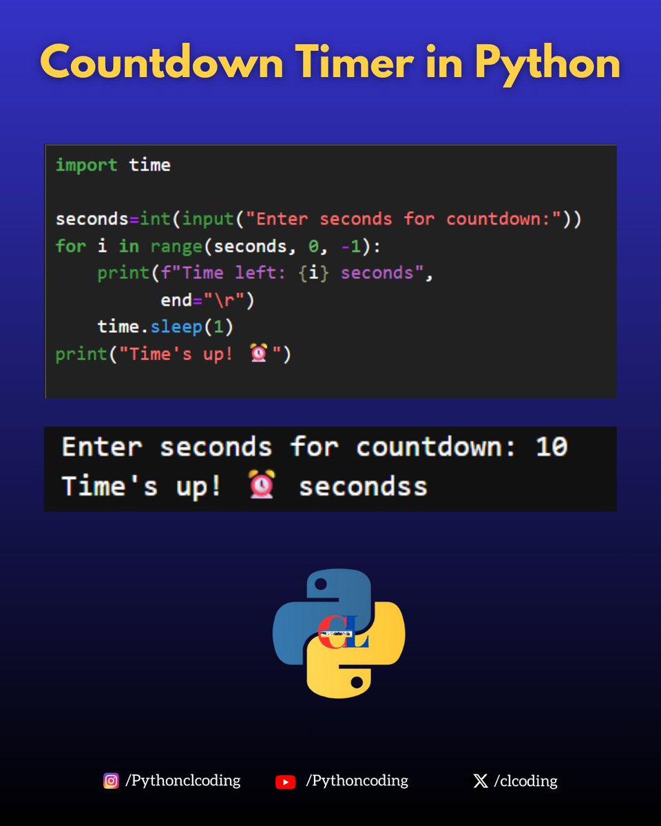 clcoding's tweet image. Countdown Timer in Python