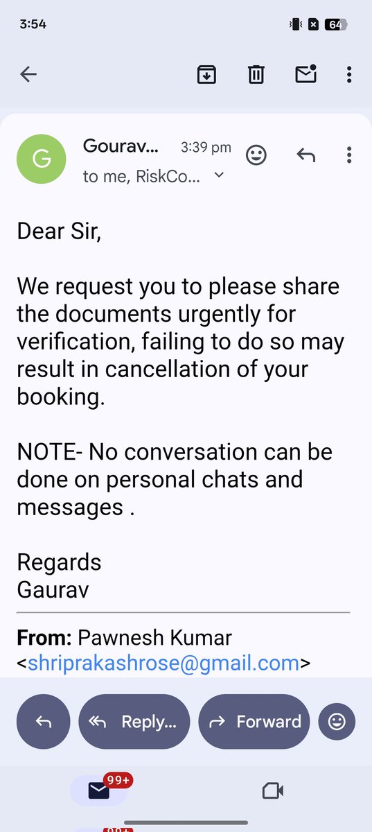 Pawnesh27's tweet photo. I am repeatedly receiving emails asking me to provide my documents. Could you please confirm whether I should share them or not? Kindly inform me as soon as possible why this is happening. I attached here some Mail screenshot.please check onto this. @makemytripcare https://t.co/UJc3NOHTxO