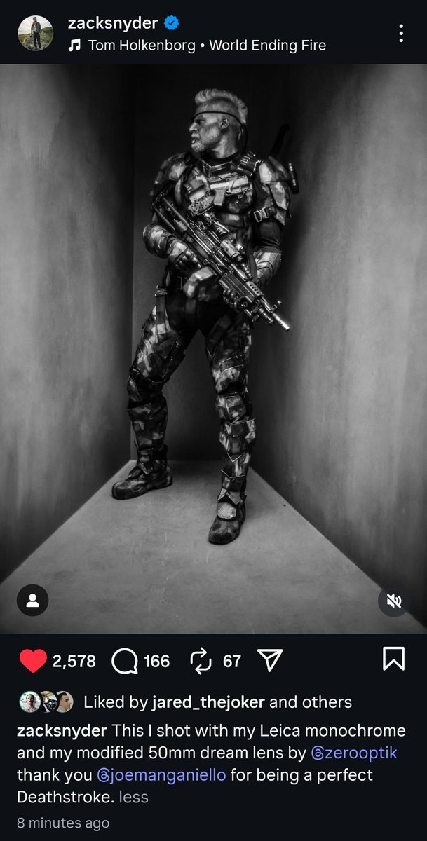 SnyderQueen_'s tweet image. Zack posts a picture of @JoeManganiello as Deathstroke on IG.

&quot;Thank you for being a perfect Deathstroke. &quot; #RestoreTheSnyderVerse
