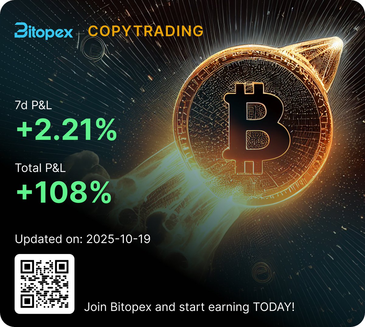 BitOpex.io (@bitopexio) on Twitter photo π Weekly Copytrading Update
Another strong week for our traders!
π 24H P&L: +1.536%
π 7D P&L: +2.21%
π° Total P&L since start: +108% (since May 2024)
Steady growth. Full transparency. Verified results β all visible on our platform.
Join Bitopex and start earning TODAY. π Weekly Copytrading Update
Another strong week for our traders!
π 24H P&L: +1.536%
π 7D P&L: +2.21%
π° Total P&L since start: +108% (since May 2024)
Steady growth. Full transparency. Verified results β all visible on our platform.
Join Bitopex and start earning TODAY.
