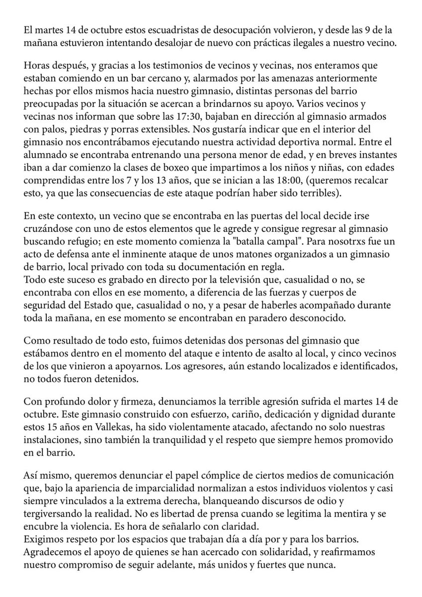 Comunicado de La Fabrika, tras los diferentes ataques y la agresión sufrida en sus instalaciones por un grupo de desokupa y ante todas las mentiras que se han ido difundiendo desde el 14 de octubre en distintos medios, La Fabrika solicita su difusión.