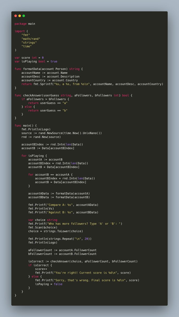muyiwa_dev's tweet image. Day14:100 Days of Code: The complete Python Pro Bootcamp by Angela Yu
Project: Higher or Lower
first slide - Python
second slide - Golang
third slide - Typescript
fourth slide - Result
P.S: I think ease of writing doesn't necessarily mean better. The control of GO and…