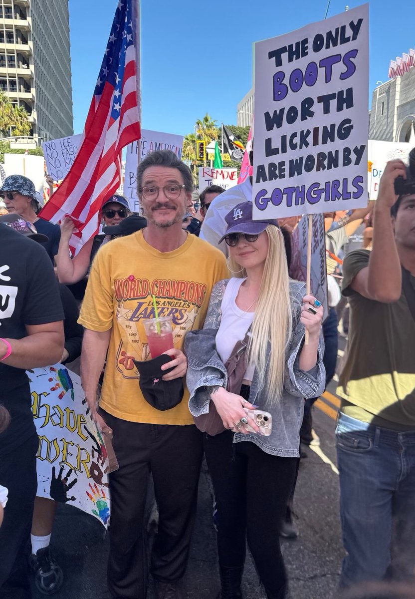More photos of Pedro Pascal with some fans during the No Kings march in Los Angeles