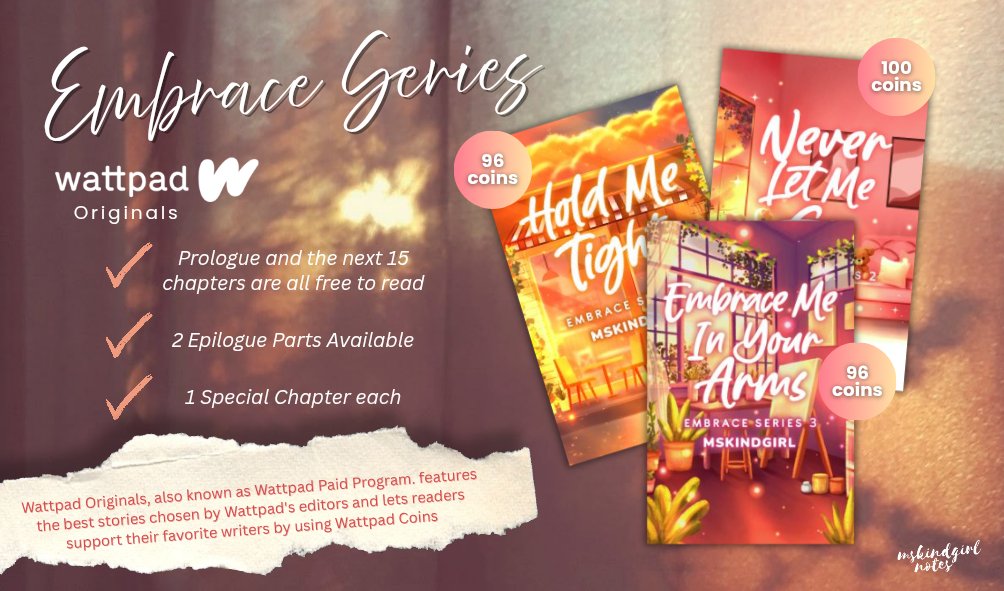 MsKindGirlNotes's tweet photo. 3/3! We did it fam! The full series is now officially part of Wattpad Originals! 😭💗

#EmbraceSeries https://t.co/VcfpV0vUx3