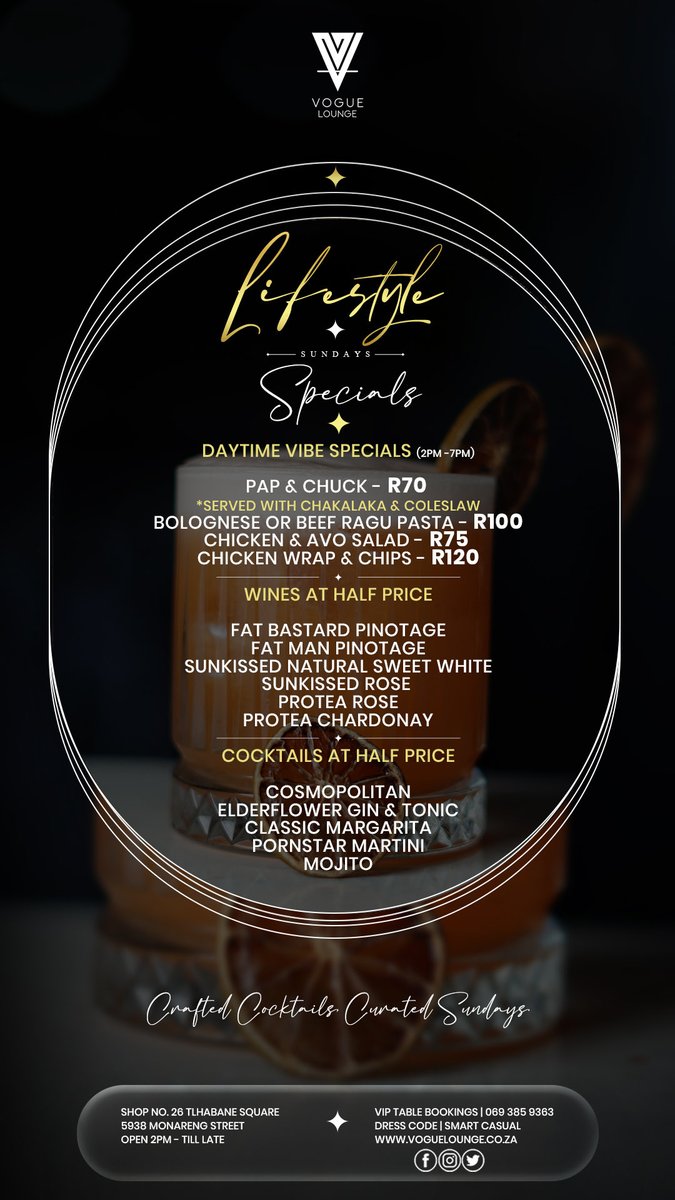 JabuRanks's tweet image. Daytime Vibe Specials until 7pm. Join us today at Vogue Lounge ❤️