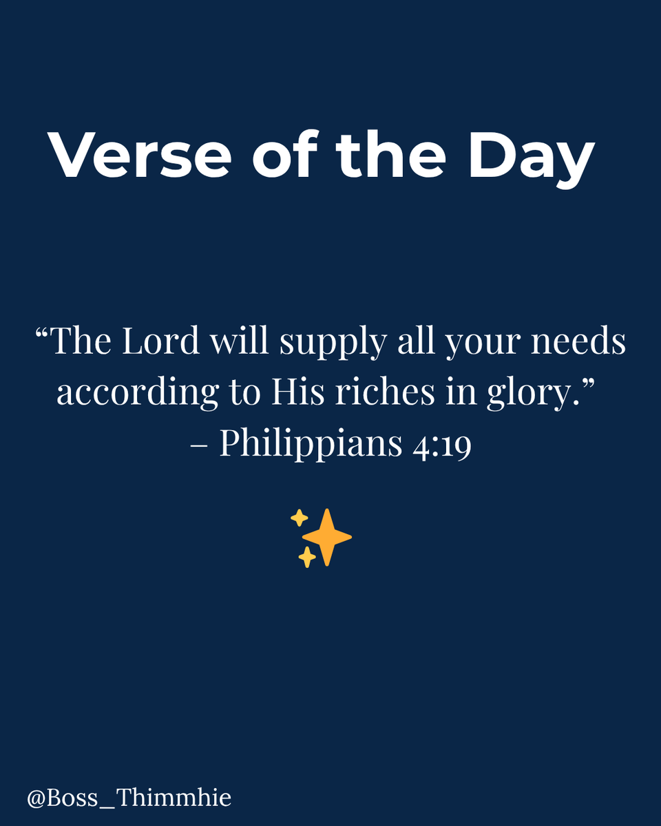 SiwokuAlice's tweet image. 🌾 Your source is not people — it is God.

💡 He will supply all your needs!

#Philippians419 #GodProvides #FaithContent #ChristianEncouragement #DailyVerse #viral #Christian #sunday