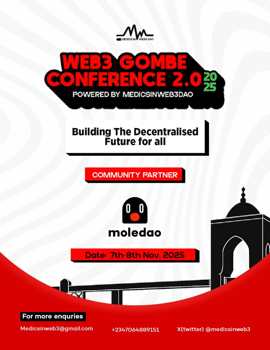 Medicsinweb3's tweet image. We are excited to welcome @moledao_io as a community partner for the WEB3 GOMBE CONFERENCE 2.0.

@moledao_io is your gate way to Web3 careers. They connect you with leading employers, learn from industry experts and grow your professional network Blockchain, DeFi, DAO and beyond