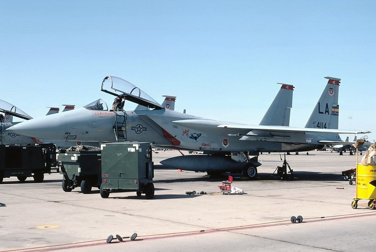 F-15A 74-0114 while flying with the 426th TFTS 'Killer Claws' seen here on the ramp at Luke AFB, sporting 'the spirit of Phoenix' on the left intake. The photo was made by Gerard Helmer on June 10th, 1982 check out Eagle Country @ skytrailer.nl #F15 #USAF