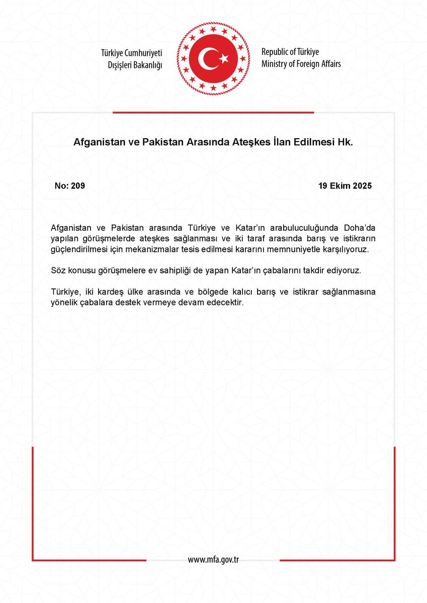 Afganistan ve Pakistan Arasında Ateşkes İlan Edilmesi Hk. mfa.gov.tr/no_-209_-afgan…