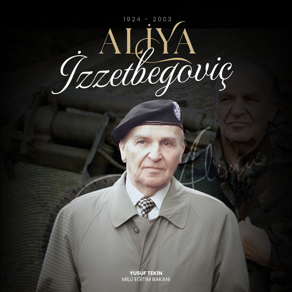 Bosna Hersek için mücadeleyle geçen hayatı boyunca özgürlüğü ve adaleti merkeze alan öğretisi, ahlak ve siyaset anlayışı ile eserleriyle düşünce dünyamızda derin izler bırakan bilge devlet adamı Aliya İzzetbegoviç’i vefatının yıl dönümünde saygı ve rahmetle anıyorum.