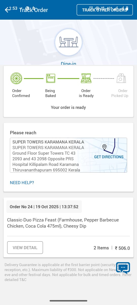arundaskv's tweet photo. App showing order ready but shop is still baking it. Why the shop is marking it as ready but food is inside baking machine. I asked and they asked us to wait. @dominos @dominos_india https://t.co/p9jtBfy6kx