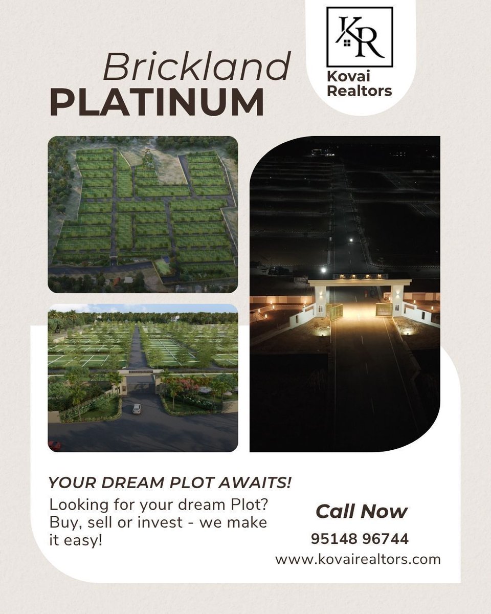 kovairealtors's tweet image. Brickland Platinum, Mathampalayam, a serene community that perfectly balances urban comfort with the calm of nature. Invest in a lifestyle that offers both elegance and peace — ideal for homebuyers and smart investors alike.
#KovaiRealtors #bricklandmathampalayam #dtcpplots