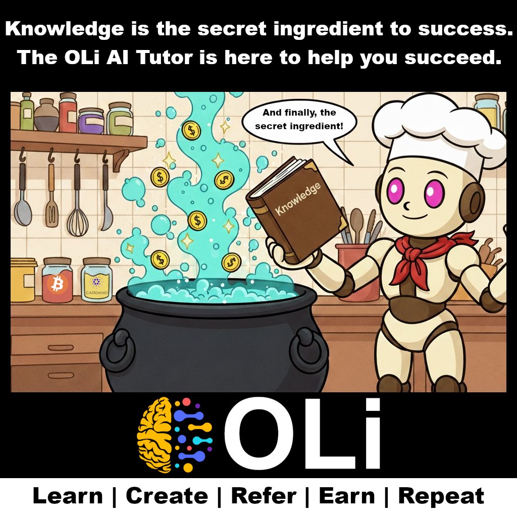 Alamase85's tweet image. “Knowledge is the secret ingredient to success.”
Whether you're learning to code, cook, or conquer calculus, the OLi AI Tutor is here to guide you.
👨🍳 From the kitchen to the classroom, OLi makes learning fun, practical, and rewarding.
#OLi #LearnToEarn #AI #Education