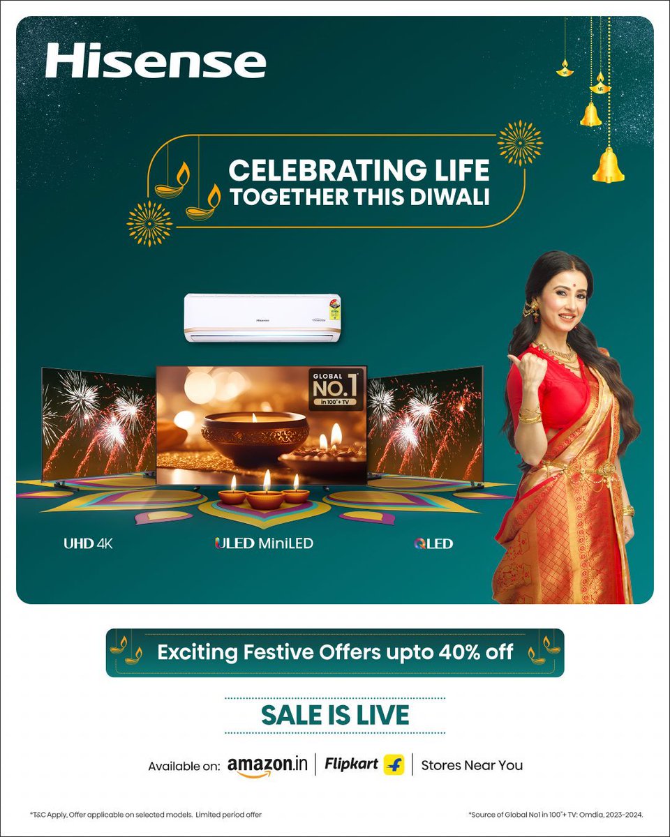 बड़ी बचत। और भी ज़्यादा आराम। Hisense सेल अमेज़न पर शुरू! Hisense TV और AC के साथ अपग्रेड करें और एक बेहतरीन अनुभव पाएँ। 🌟 amazon.in/L/90035943031 #HisenseIndia