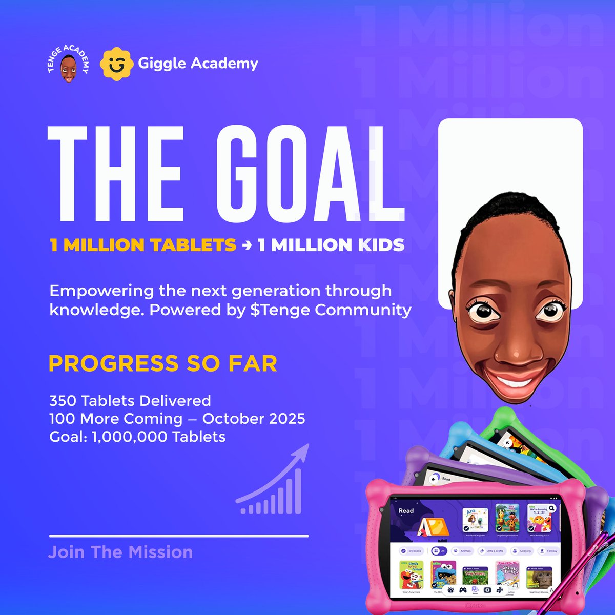 🌍 THE GOAL: 1 Million Tablets → 1 Million Kids 🎯

✅ 350 tablets already delivered
🚀 100 more coming by end of October 2025

Every tablet = a child connected to <a href="/GiggleAcademy/">Giggle Academy</a> 💻
We’re not chasing charts, we’re chasing impact.

#TengeGoal | #GiggleAcademy | #TengeArmy