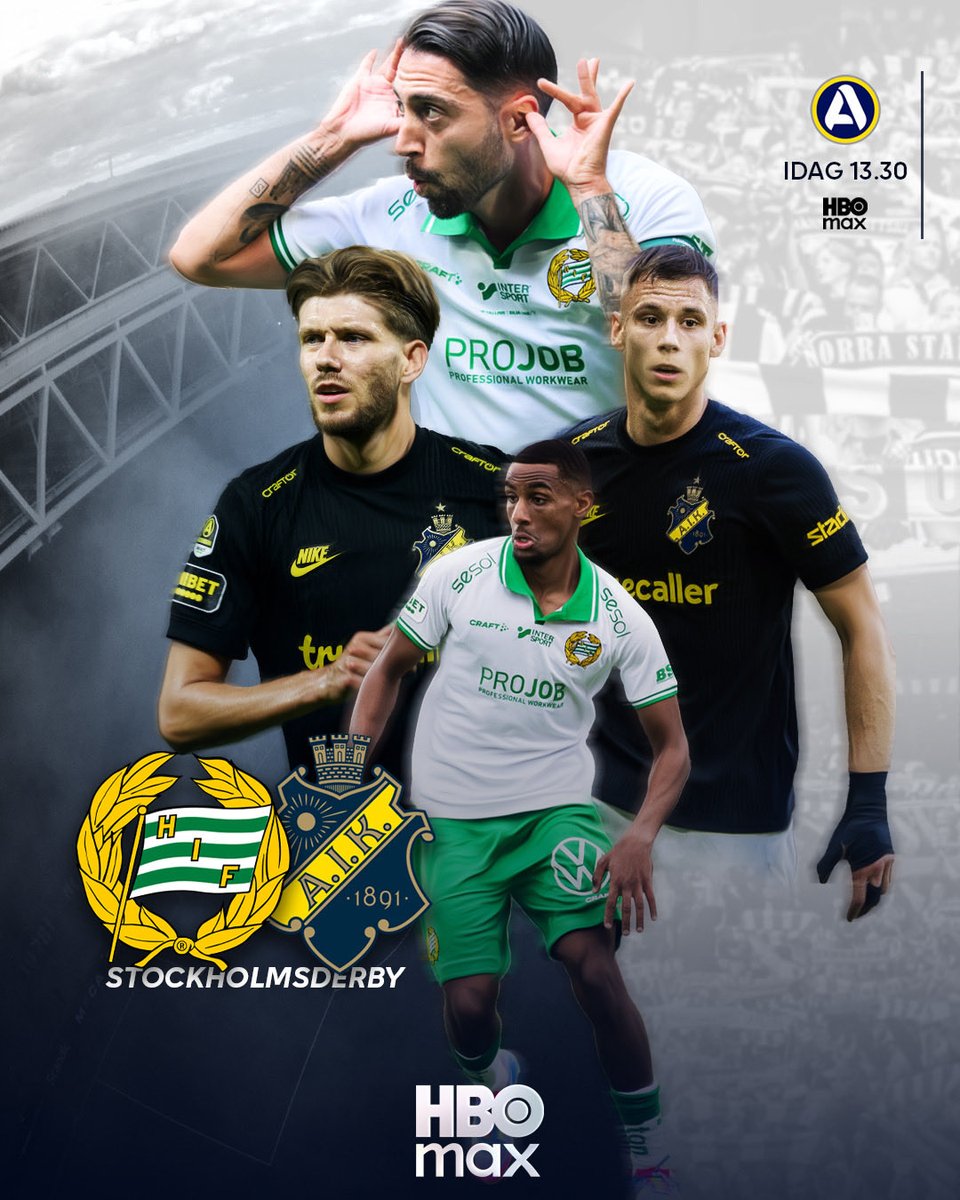 Stockolmsderby! ⚔️
———
Idag 13.30 på HBO Max.

Studio med Karin Frick, Alexander Axén och Nordin Gerzic
Kommentator: Tommy Åström
Expert: Johan Arneng
Reporter: Jonas Dahlquist

📲 Se alla matcher från Allsvenskan på HBO Max.