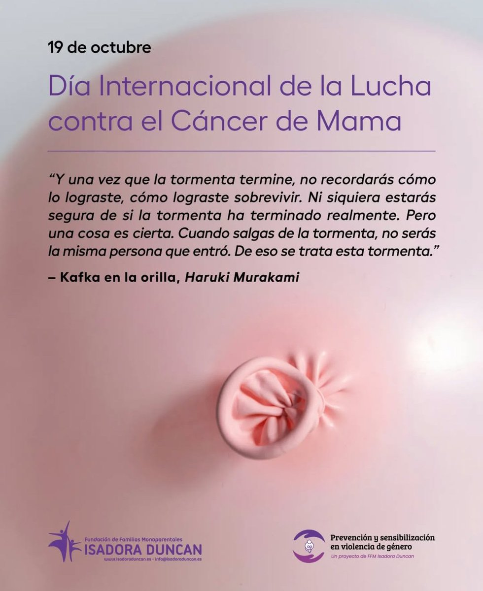 19 de octubre - 🌷Día internacional de la Lucha contra el Cáncer de Mama 

De ésta salimos juntas 🩷

🔗 prevencionviolencia.org

#prevencionviolencia #cancerdemama #porellas #mujeres #LuchaContraElCancer